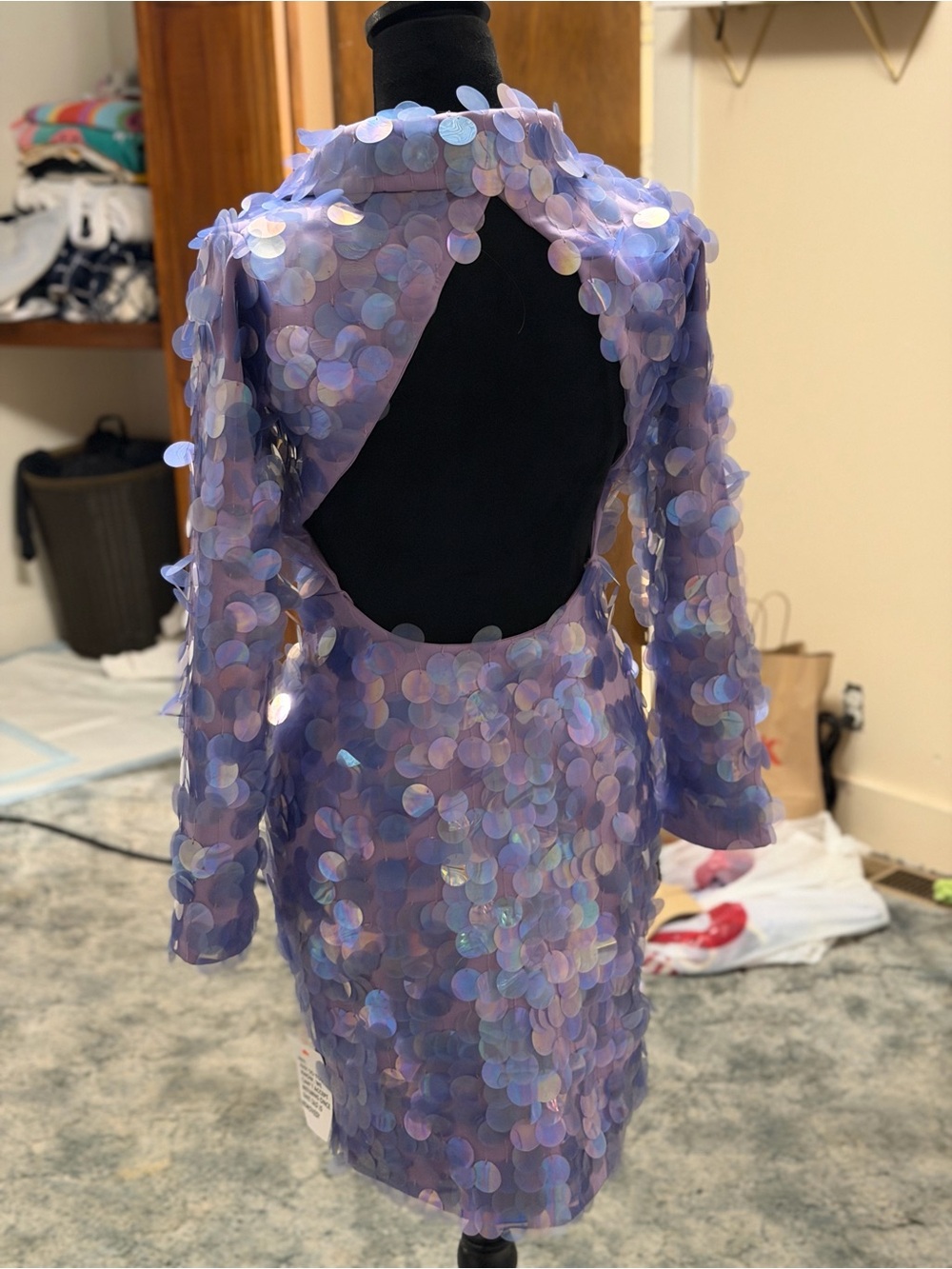 ASOS Lavender Iridescent Sequin Long Sleeve Sheath Dress - Picture 2 of 8